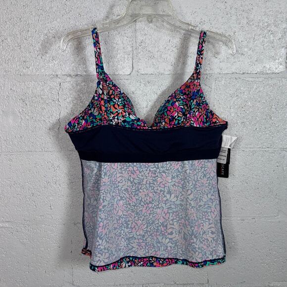 Island Escape Women's Gemini Printed Push-up Tankini Top, Navy multi, 14 - Picture 8 of 11